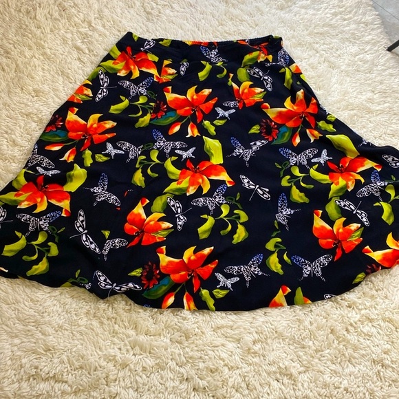 SOFT SURROUNDINGS BLACK SKIRT HIBISCUS & BUTTERFLIES & ORANGE ACCENTS … - Picture 3 of 7